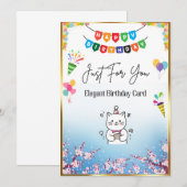 彼女のためのエレガントな花の誕生日カード。 招待状 (正面/裏面)