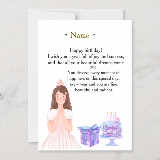 彼女のためのエレガントな誕生日カード - 名前入りメッセージ マグネット招待状 (正面)