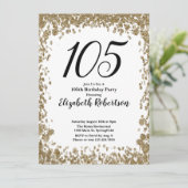彼女のためのエレガントな105歳の誕生日招待状（ゴールド） 招待状 (スタンド正面)