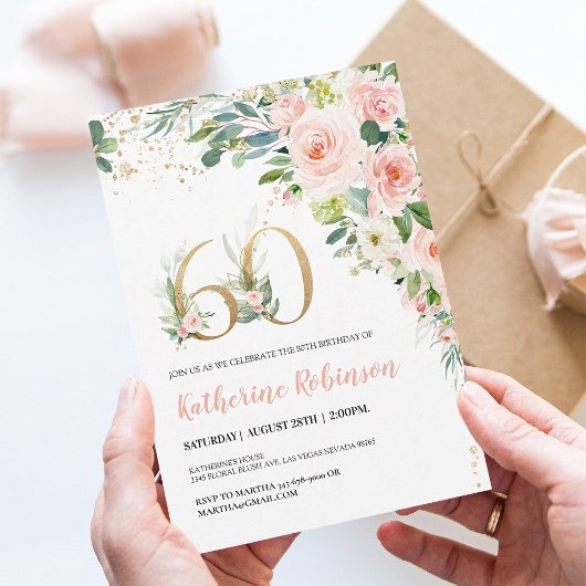 彼女のためのエレガントな60歳の誕生日招待状 フローラル 招待状