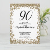 彼女のためのエレガントな90歳の誕生日招待状(ゴールド) 招待状 (スタンド正面)