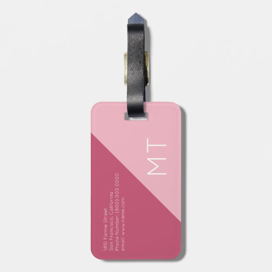 彼女のためのエレガントアモダン、幾何学的な旅行ピンク ラゲッジタグ (裏面縦)