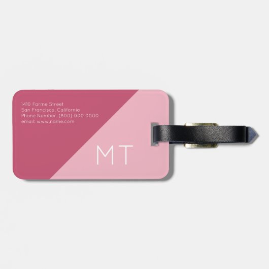 彼女のためのエレガントアモダン、幾何学的な旅行ピンク ラゲッジタグ (裏面横)