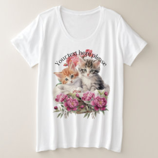 彼女のためのオシャレで可愛い猫のフラワー プラスサイズTシャツ