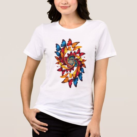 彼女のためのカラフルな蝶のTシャツ トライブレンドＴシャツ (正面)