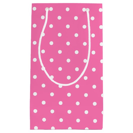 彼女のためのショッキングピンクの白い水玉模様のエレガントなパターン スモールペーパーバッグ (正面)