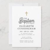 彼女のためのシンプル モダン エレガント ゴールド クロス 洗礼 招待状 (正面)