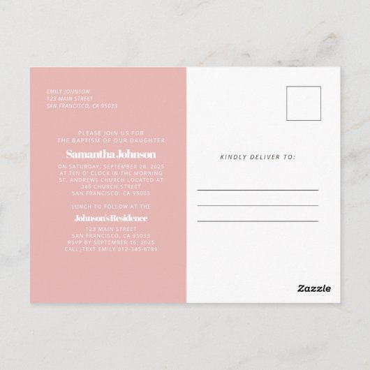 彼女のためのバプテスマモダンスとシンプル写真 ポストカード (裏面)