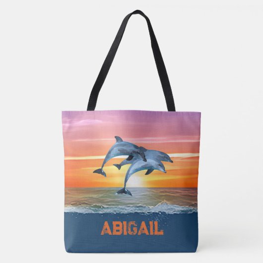 彼女のためのパーソナライズされたイルカの海洋ビーチギフト トートバッグ (正面)