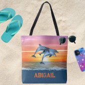 彼女のためのパーソナライズされたイルカの海洋ビーチギフト トートバッグ