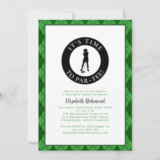 彼女のためのパーTおもしろいゴルファーのユーモア誕生日パーティー 招待状 (正面)