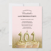 彼女のためのピンクとゴールドの101歳の誕生日招待状 招待状 (正面)