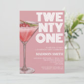 彼女のためのピンクのカクテルをテーマにした21歳の誕生日パーティー 招待状 (スタンド正面)