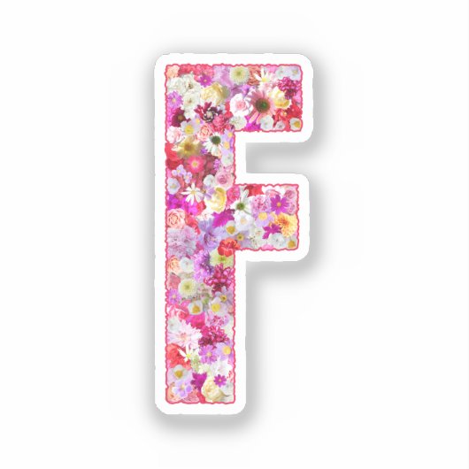 彼女のためのピンクの花の植物学的なモノグラムの文字F シール (正面)