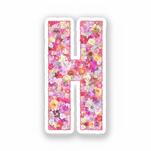 彼女のためのピンクの花の植物学的なモノグラムの文字H シール (正面)
