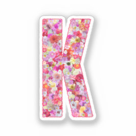 彼女のためのピンクの花の植物学的なモノグラムの文字K シール