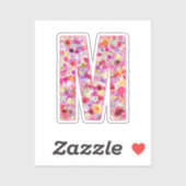 彼女のためのピンクの花の植物学的なモノグラムの文字M シール (シート)