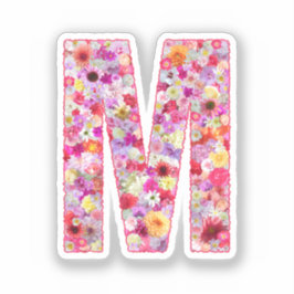 彼女のためのピンクの花の植物学的なモノグラムの文字M シール
