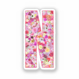 彼女のためのピンクの花の植物学的なモノグラムの文字N シール