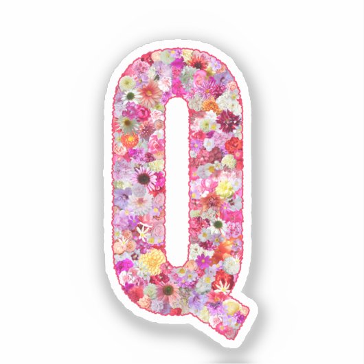 彼女のためのピンクの花の植物学的なモノグラムの文字Q シール (正面)