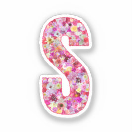 彼女のためのピンクの花の植物学的なモノグラムの文字S シール