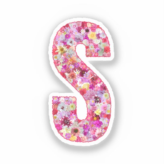 彼女のためのピンクの花の植物学的なモノグラムの文字S シール (正面)