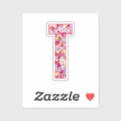 彼女のためのピンクの花の植物学的なモノグラムの文字T シール (シート)
