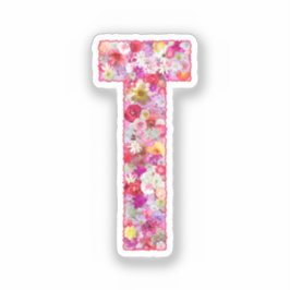 彼女のためのピンクの花の植物学的なモノグラムの文字T シール
