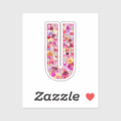 彼女のためのピンクの花の植物学的なモノグラムの文字U シール (シート)