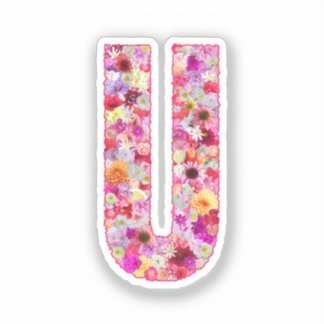 彼女のためのピンクの花の植物学的なモノグラムの文字U シール