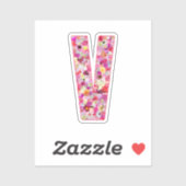 彼女のためのピンクの花の植物学的なモノグラムの文字V シール (シート)
