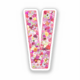 彼女のためのピンクの花の植物学的なモノグラムの文字V シール