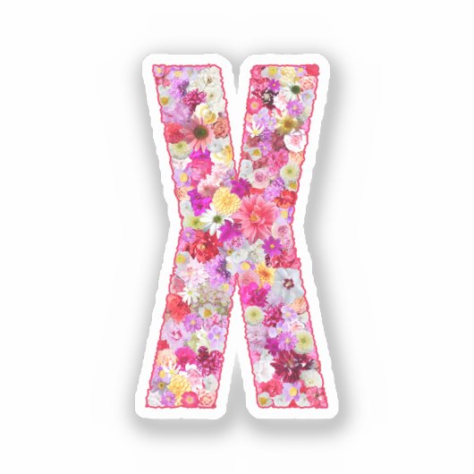 彼女のためのピンクの花の植物学的なモノグラムの文字X シール (正面)