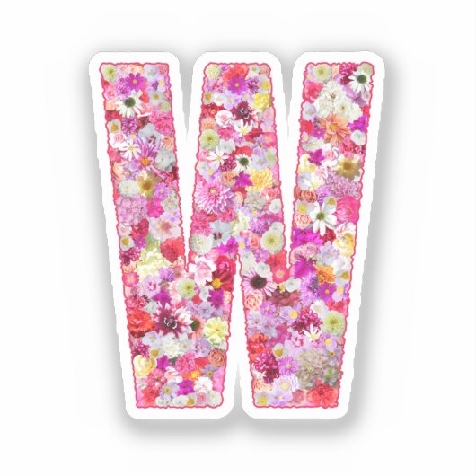 彼女のためのピンクの花の植物学的なモノグラムのW シール (正面)