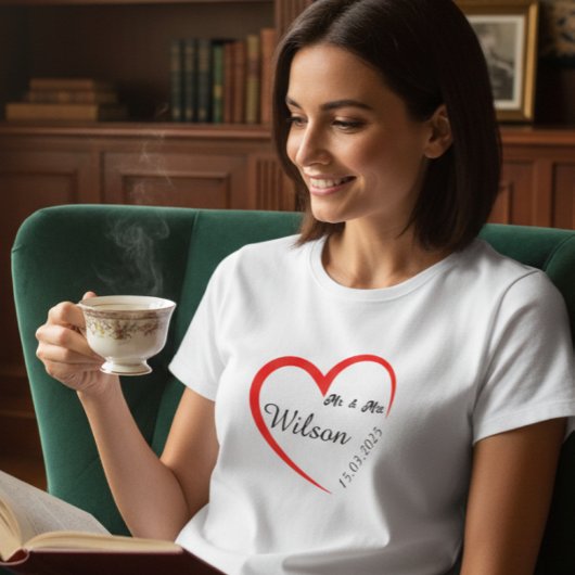 彼女のためのペアハートTシャツ Tシャツ