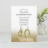 彼女のためのホワイト&ゴールドの40歳の誕生日招待状 招待状 (スタンド正面)