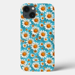 彼女のためのホワイト・デイジー・ブルー・エレガント・フラワーデザイン iPhone 13ケース