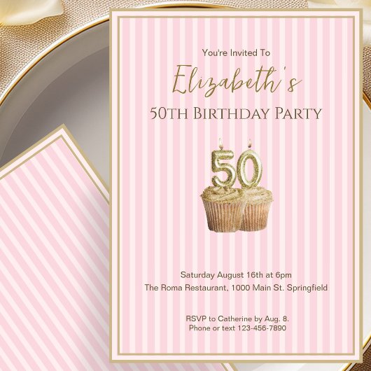彼女のためのユニークなピンクゴールドの50歳の誕生日招待状 招待状