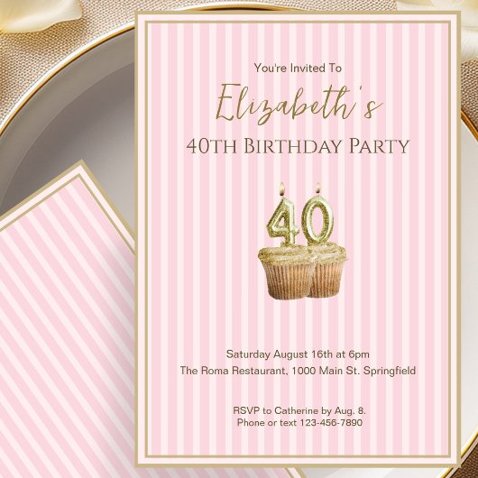 彼女のためのユニークなピンクゴールド40歳の誕生日招待状 招待状