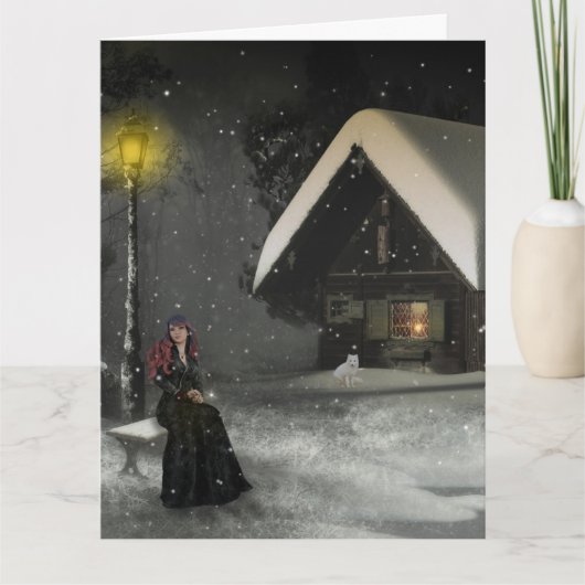 彼女のための冬のキャビン雪誕生日カード カード (正面)