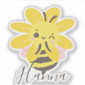 彼女のための子供向けのおしゃれなデザイン キュートな蜂と花 シール (正面)