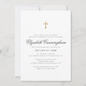 彼女のための最初の聖餐式 |ミニマル金ゴールドクロス 招待状 (正面)