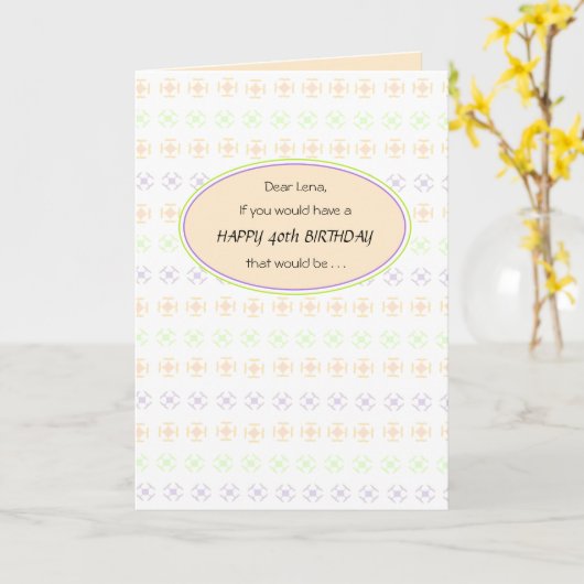 彼女のための桃色の第40誕生日の挨拶状 カード (黄色い花)