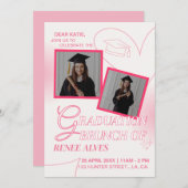 彼女のための水彩卒業ブランチエレガント 招待状 (正面/裏面)