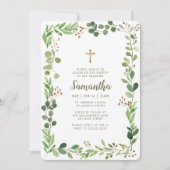 彼女のための水彩植物十字架の洗礼 招待状 (正面)