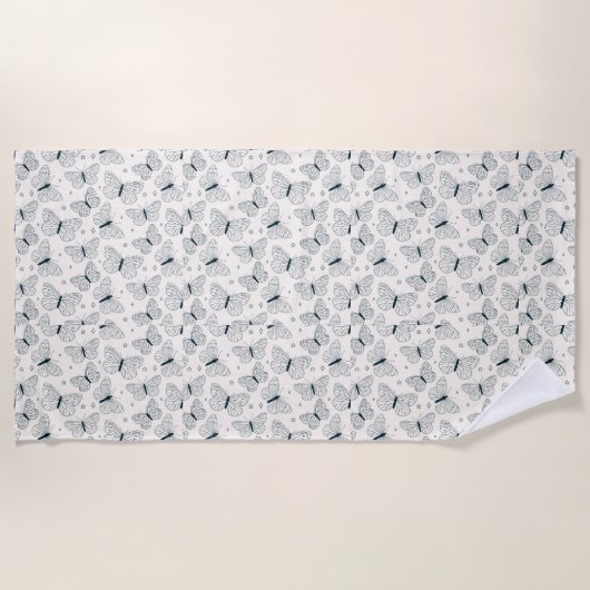 彼女のための緑と白のビーチタオルに蝶 ビーチタオル (正面)