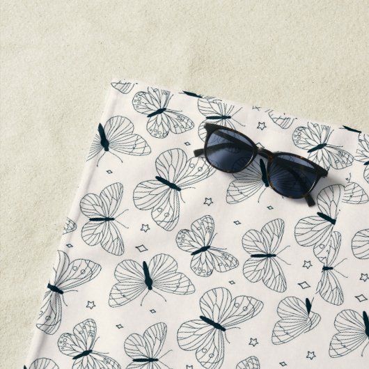 彼女のための緑と白のビーチタオルに蝶 ビーチタオル (インサイチュ)