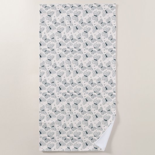 彼女のための緑と白のビーチタオルに蝶 ビーチタオル (正面)