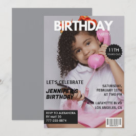 彼女のための11歳の誕生日招待状 雑誌の表紙 招待状
