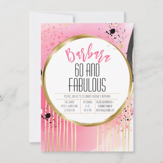 彼女のための60と素晴らしい誕生日ホットピンク抽象芸術 招待状 (正面)